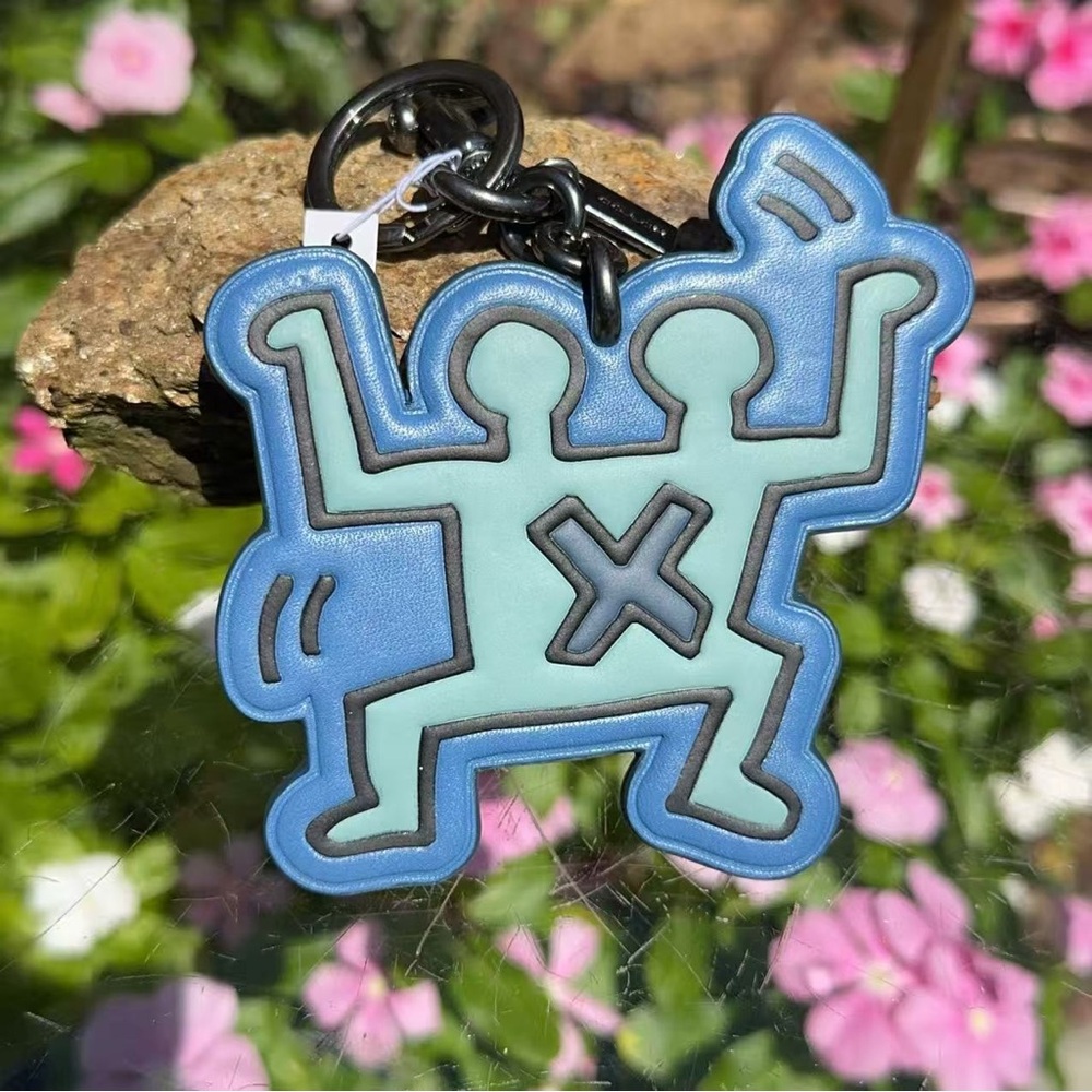 Coach Blue and Light Teal Keith Haring Dance Figure Keychain